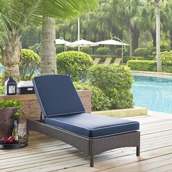 Pinamar Gray All Weather Outdoor Chaise and Navy Cushion