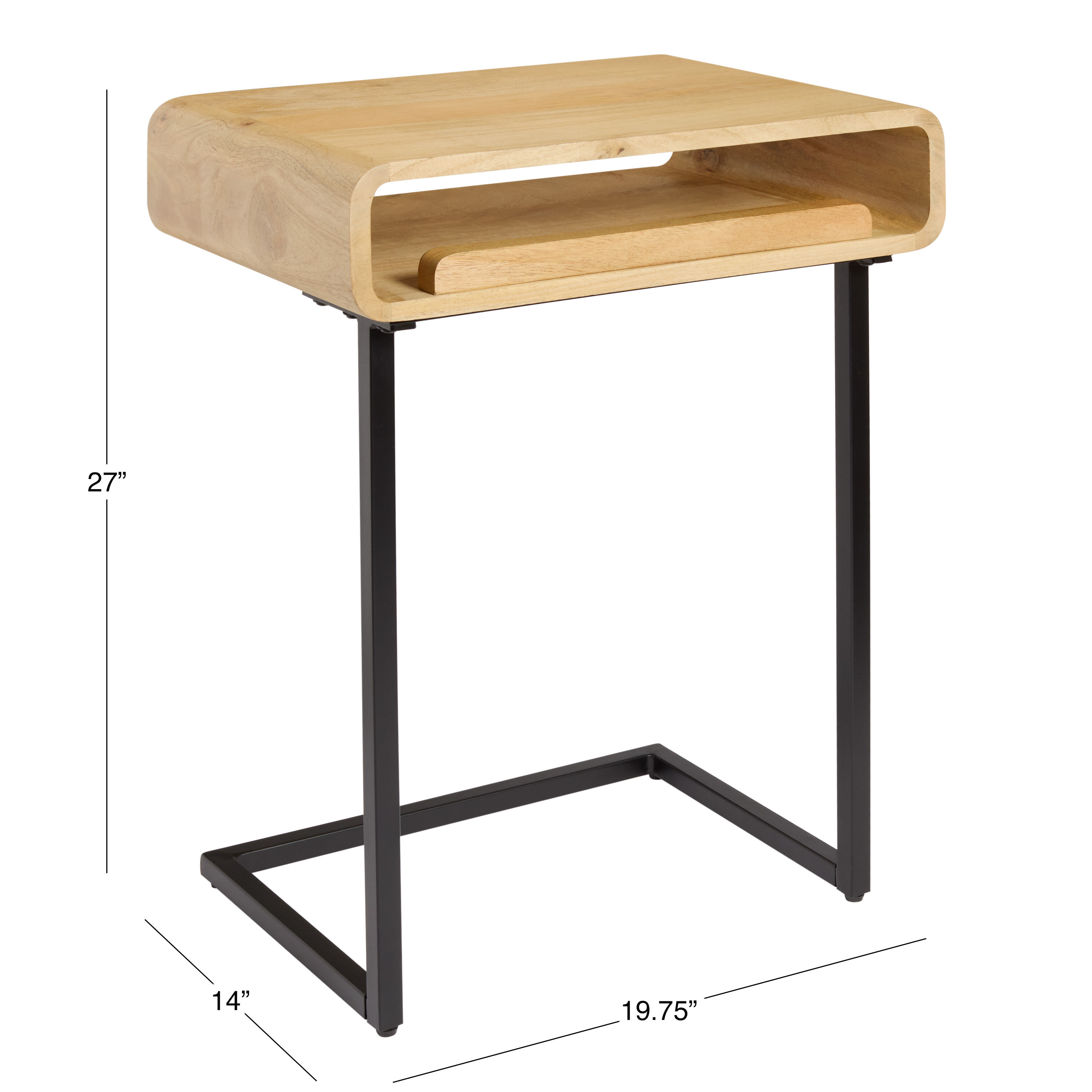 Ballard Natural Wood and Black Metal Laptop C Table with Shelf image number 4