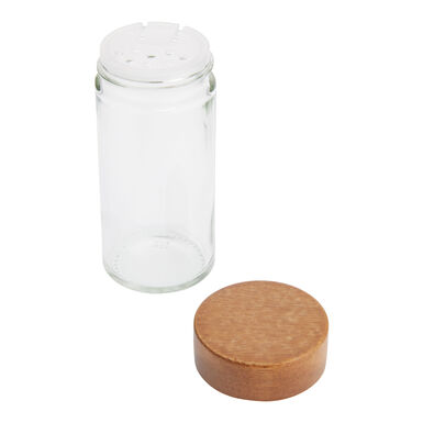 Mini Glass and Wood Spice Jar with Shaker Insert Mini Glass and Wood Spice Jar with Shaker Insert