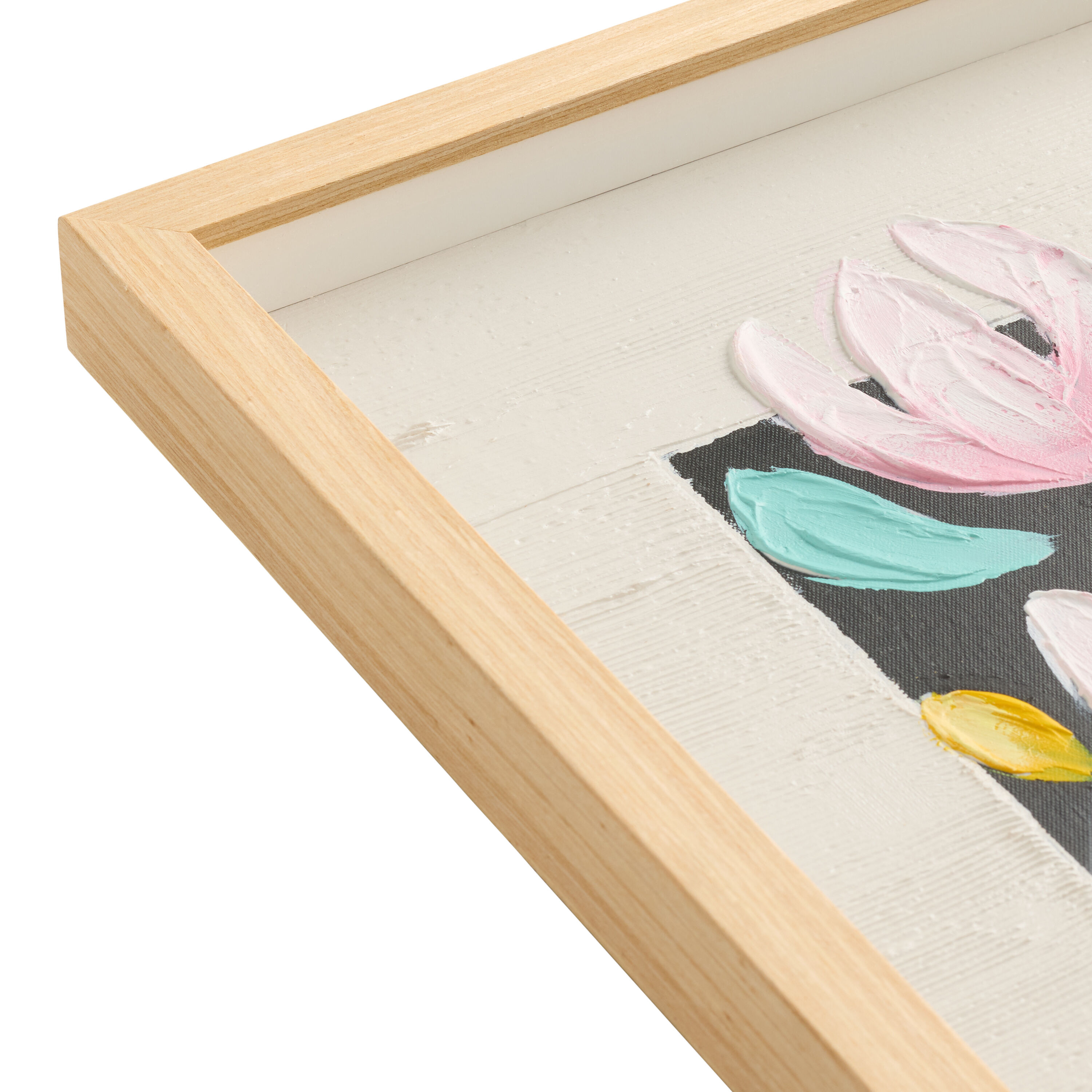 Pink And Teal Tulip Hand Painted Shadow Box Wall Art image number 1