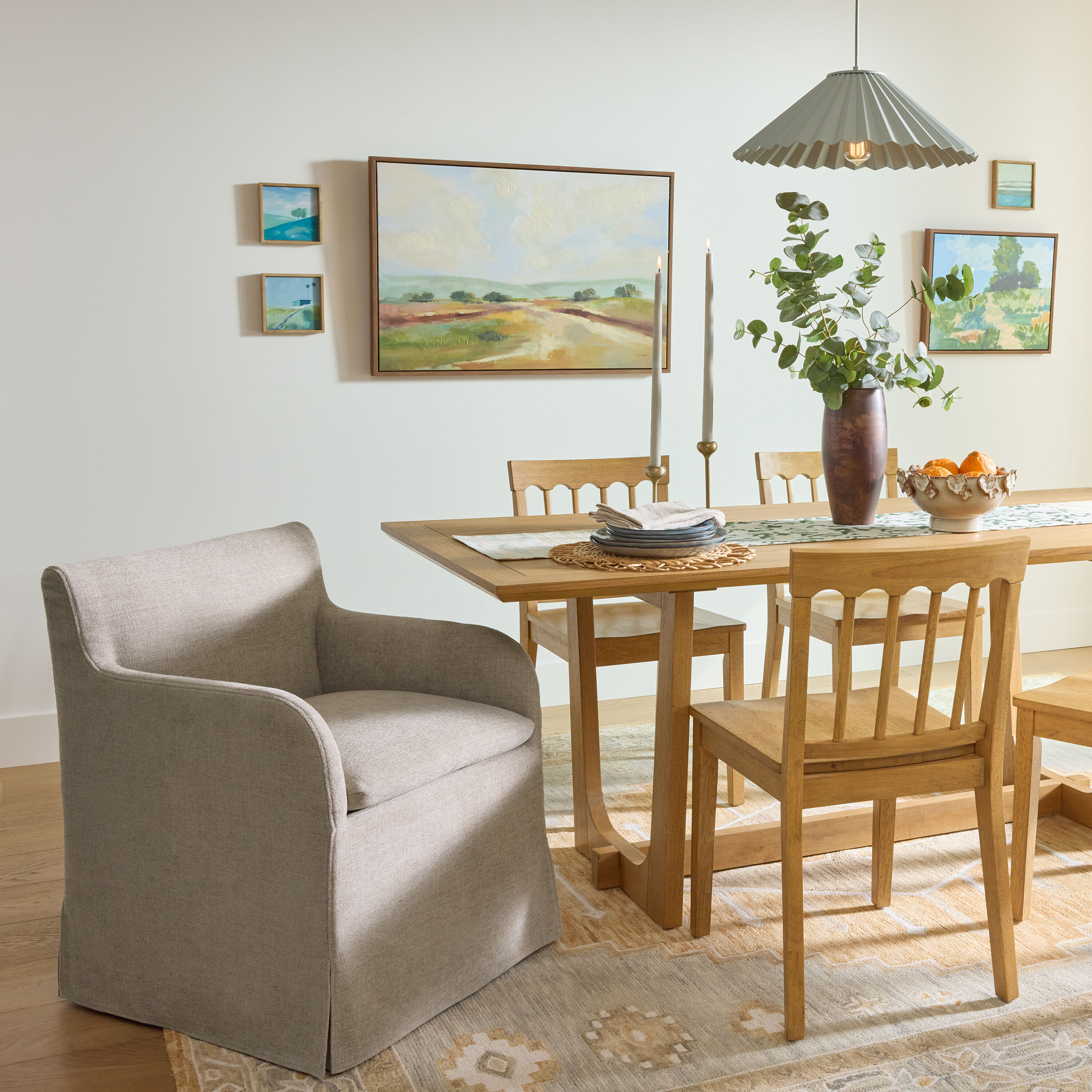 Arielle Textured Woven Upholstered Rolling Dining Chair image number 1