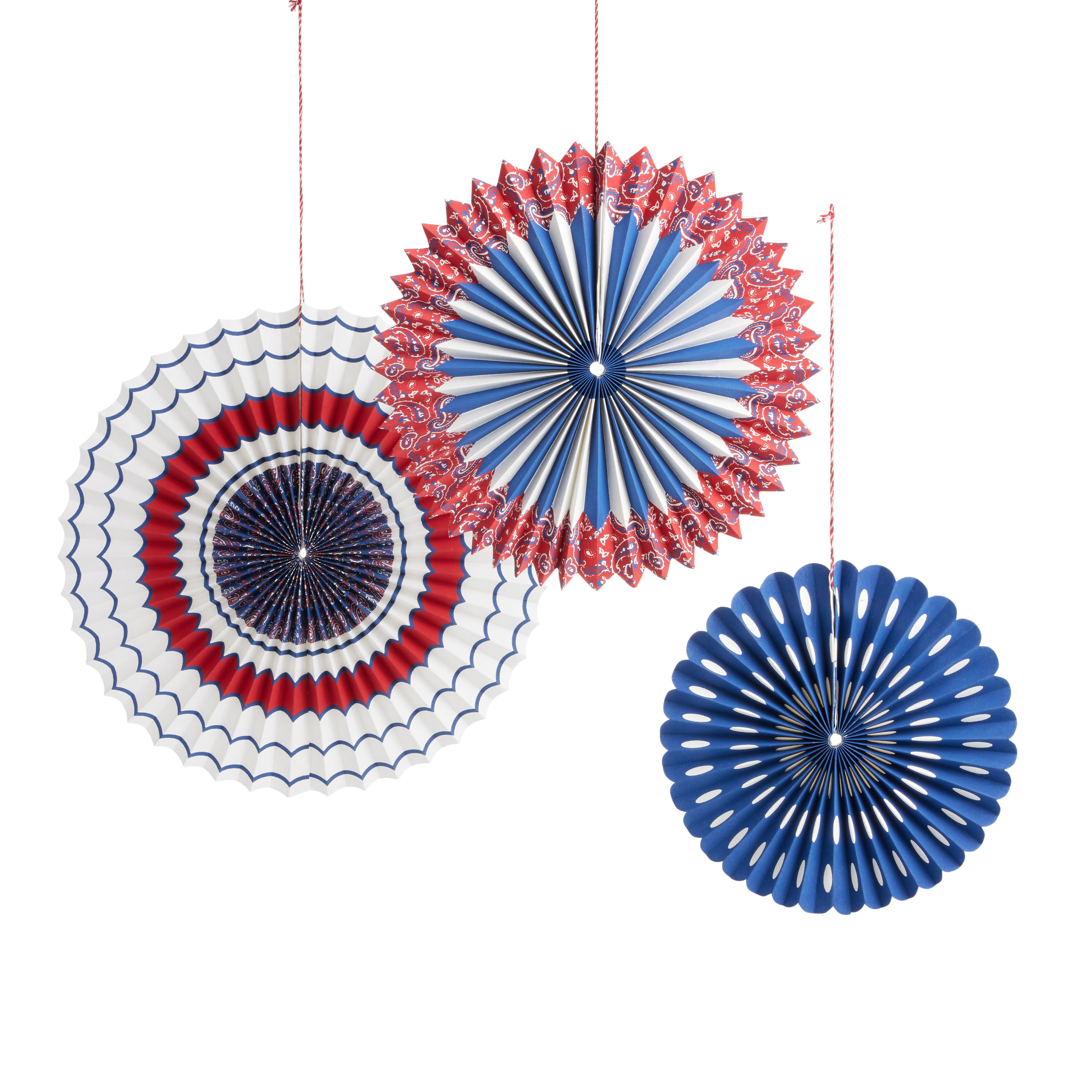 Handmade Red, White and Blue Americana Paper Fans 3 Pack image number 0