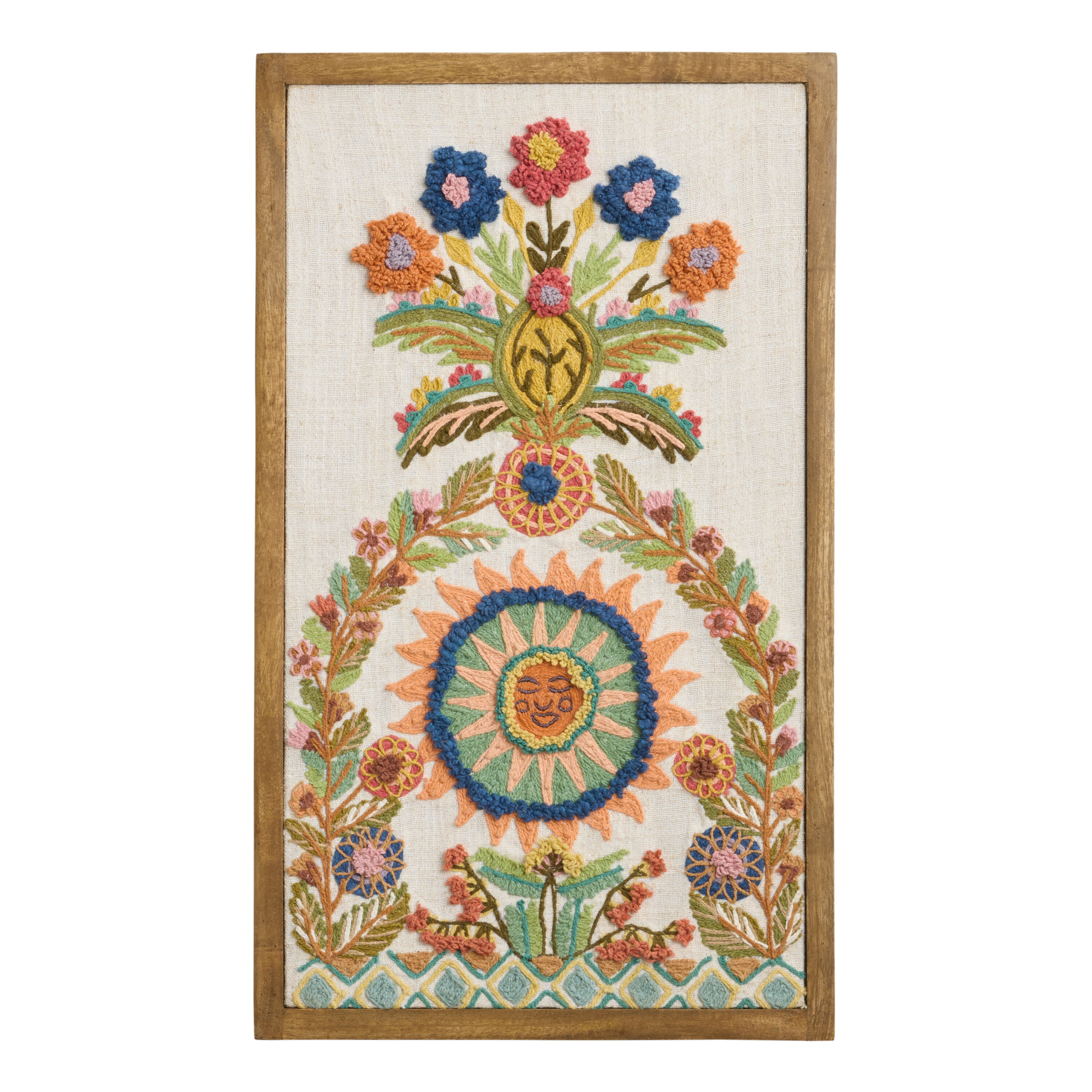 Multicolor Florals Embroidered Cotton Framed Wall Art image number 0