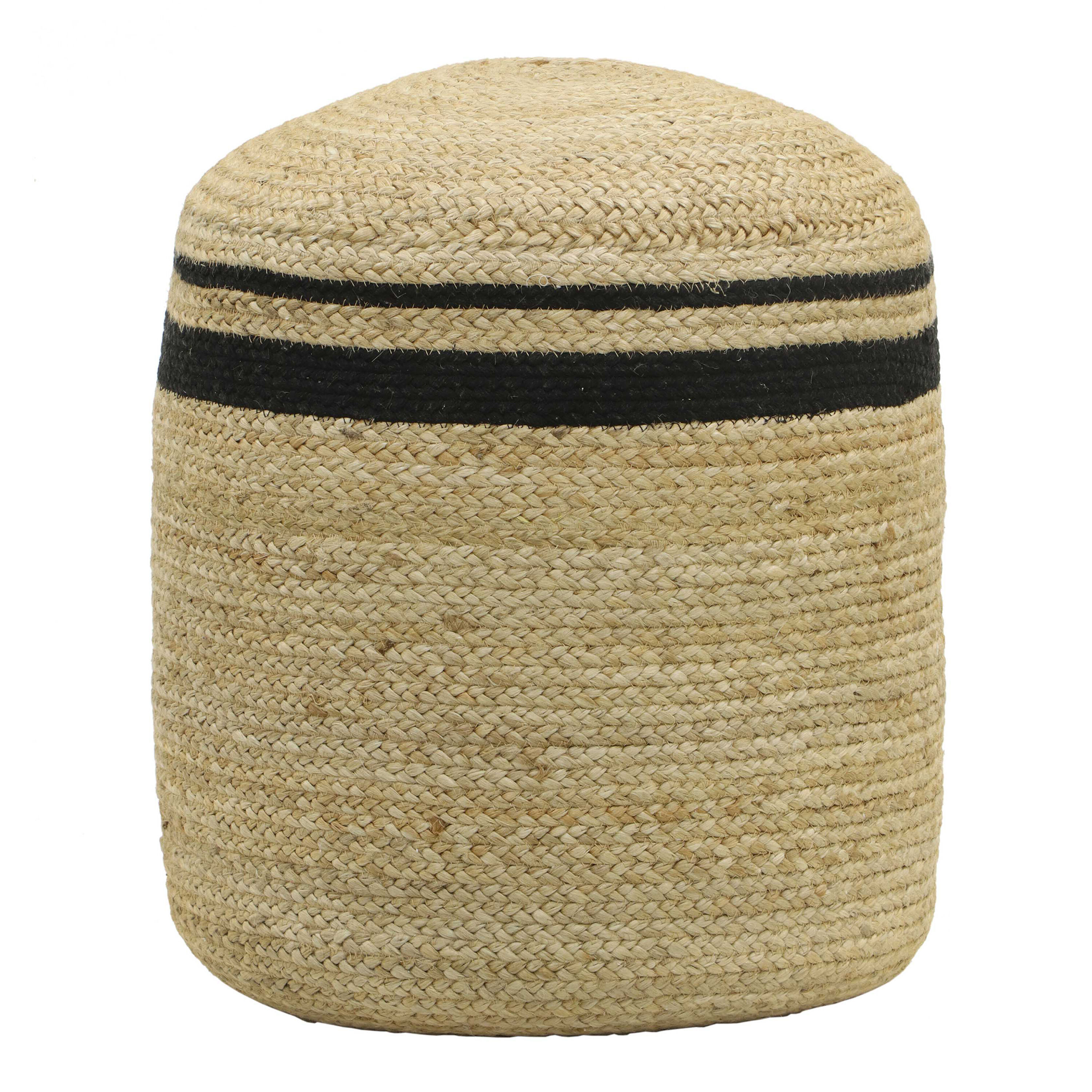 Round Natural and Black Stripe Jute and Cotton Ottoman image number 2