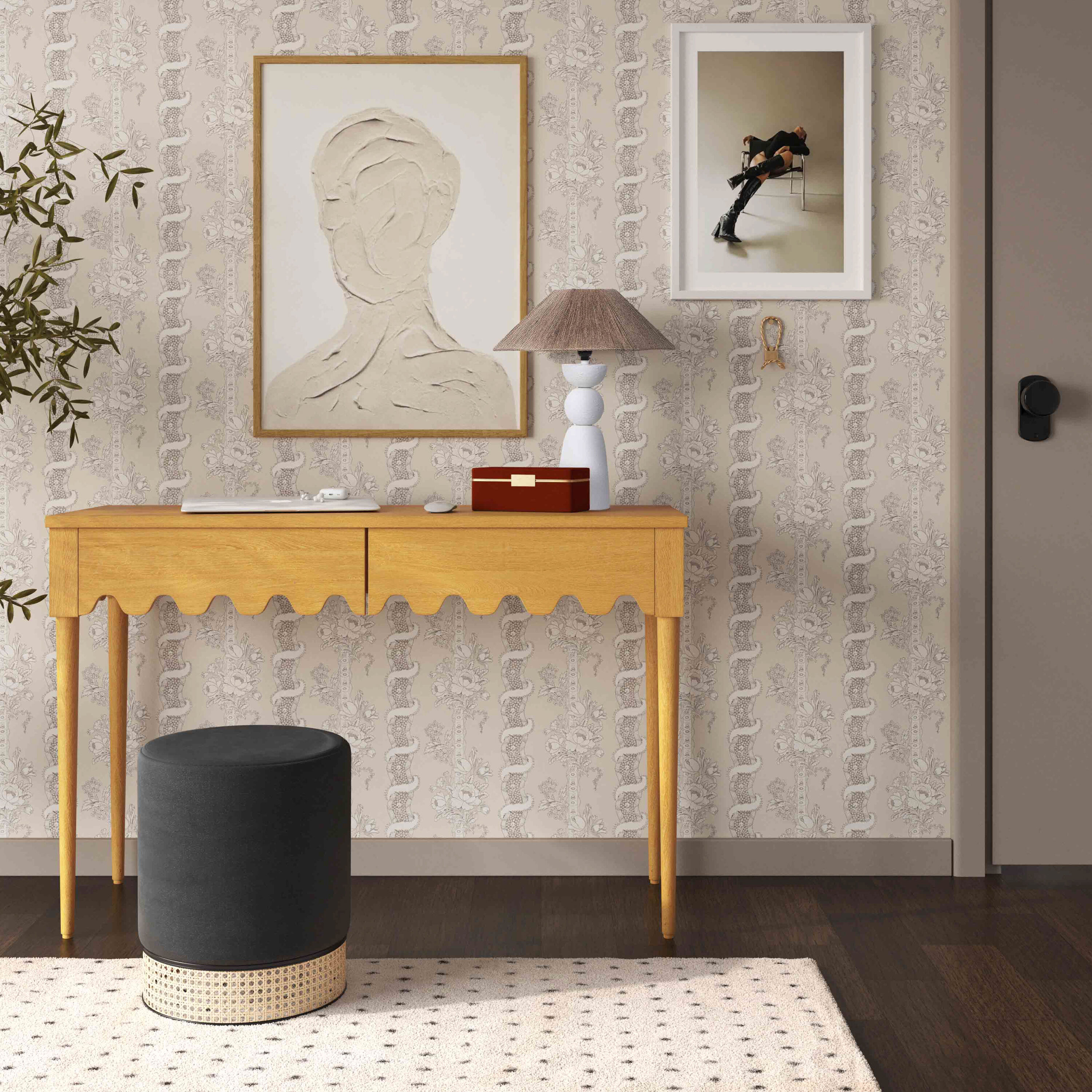 Juliana Natural Ash Wood Scalloped Desk with Drawers image number 1