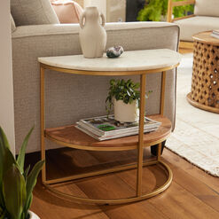 Piper Half Circle Marble Top and Gold Metal Side Table