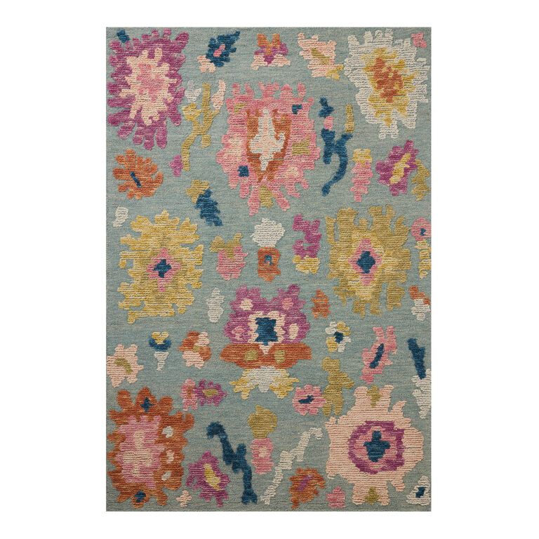 Tilly Spa Blue Multicolor Floral Hand Tufted Wool Area Rug image number 1