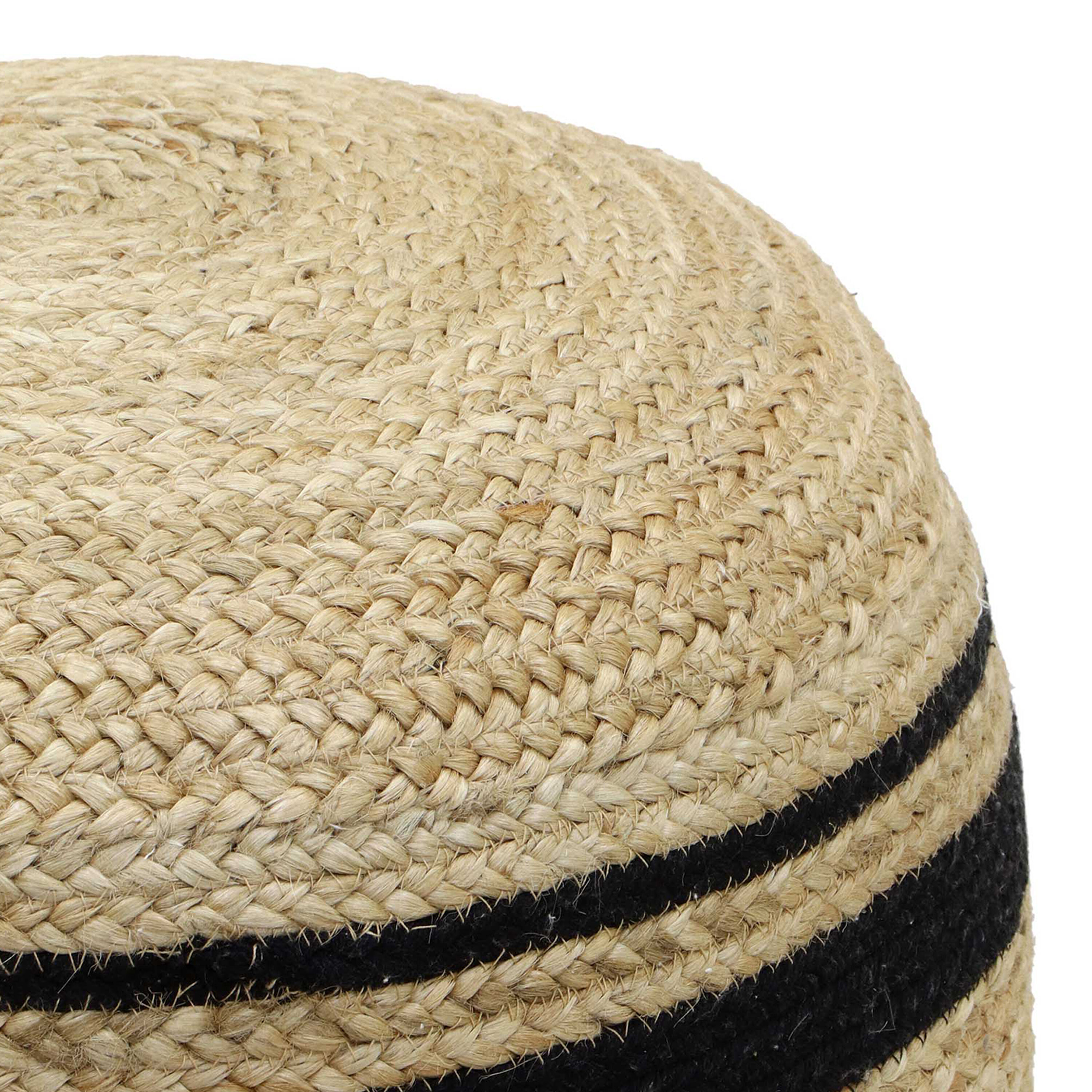 Round Natural and Black Stripe Jute and Cotton Ottoman image number 3