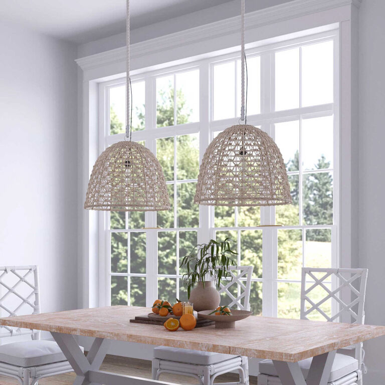 Luna Whitewash Geometric Open Weave Abaca Pendant Lamp image number 2