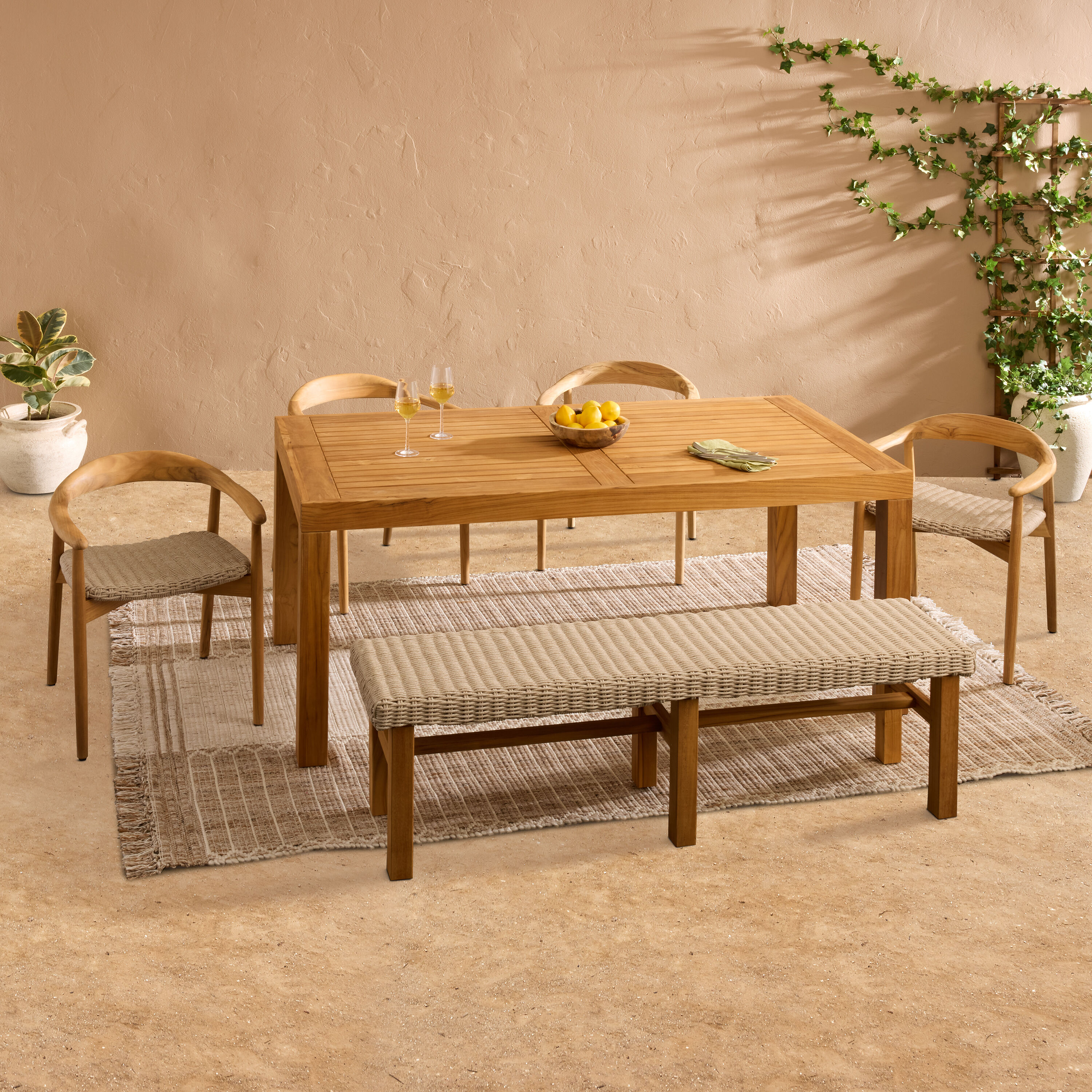 Huntington Slatted Teak Wood Outdoor Dining Table image number 1