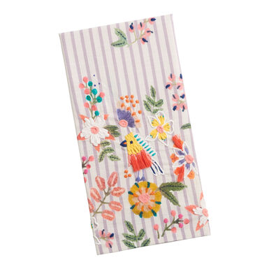 Lilac and Ivory Stripe Floral Embroidered Kitchen Towel Lilac and Ivory Stripe Floral Embroidered Kitchen Towel