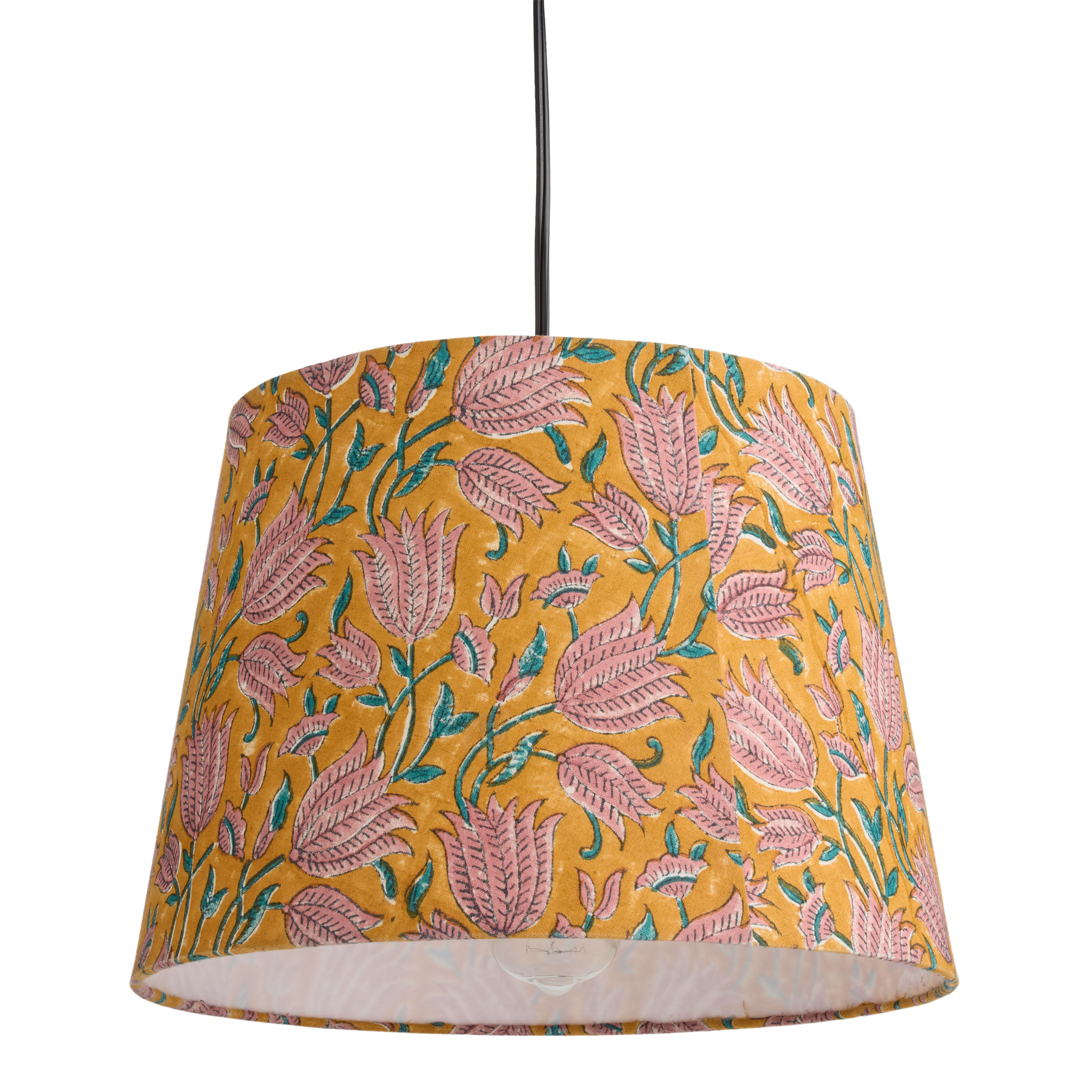 Pink and Persimmon Cotton Tulip Block Print Table Lamp Shade image number 2