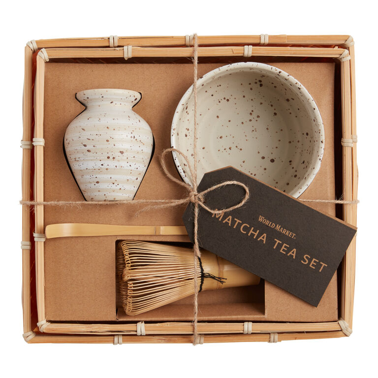 Speckled Ceramic Matcha Bowl and Whisk Tea Gift Set
