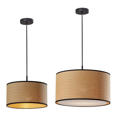 Landor Natural And Black Woven Drum Pendant Lamp Landor Natural And Black Woven Drum Pendant Lamp