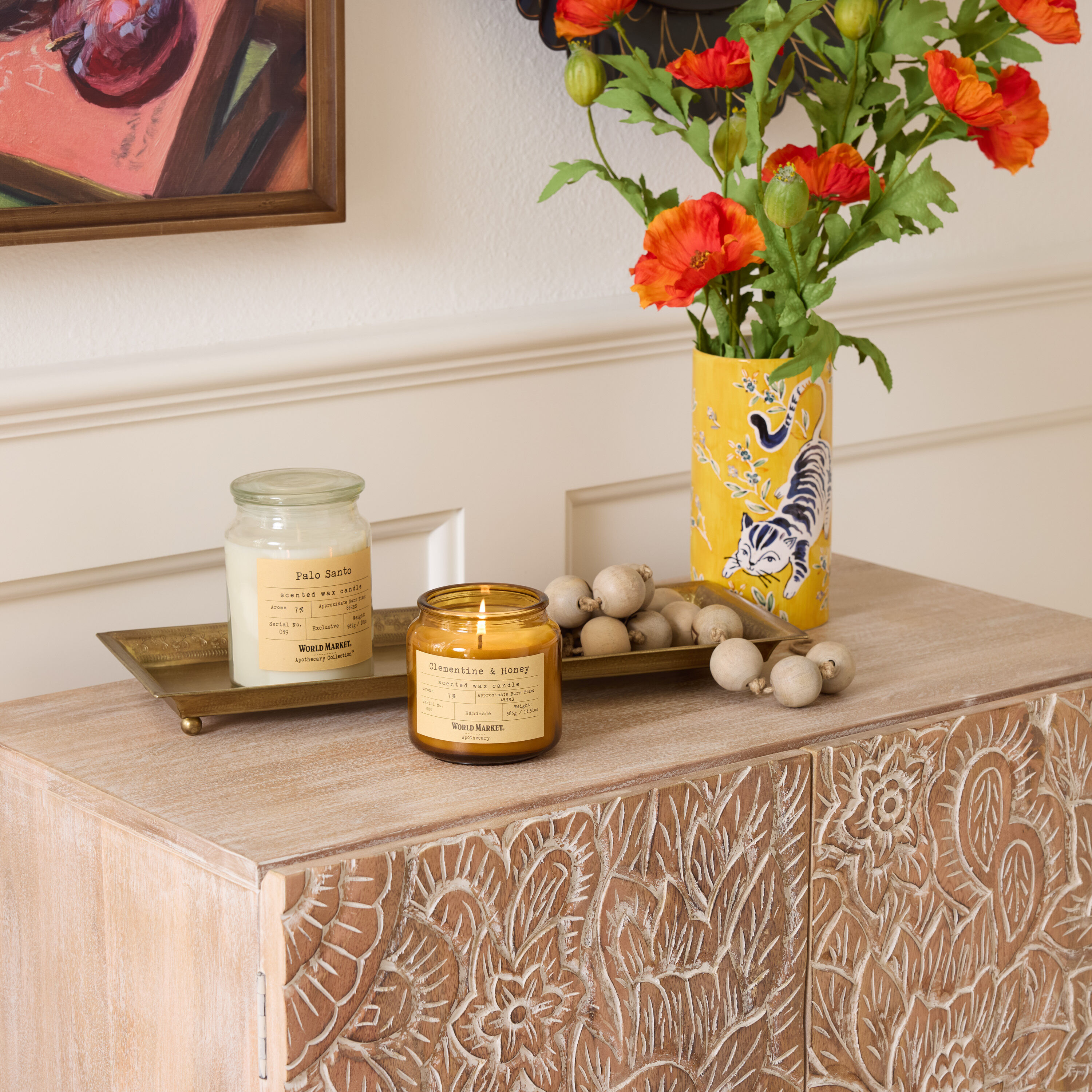 Whitewashed Wood Evil Eye Bead Garland image number 1