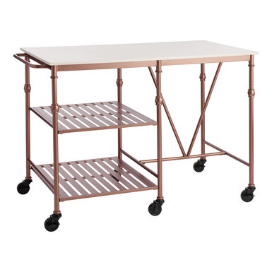 Adair White Quartz and Copper Rolling Kitchen Island Adair White Quartz and Copper Rolling Kitchen Island