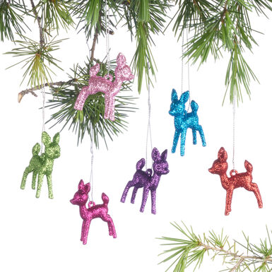 Mini Retro Glitter Deer Ornaments 6 Pack Mini Retro Glitter Deer Ornaments 6 Pack