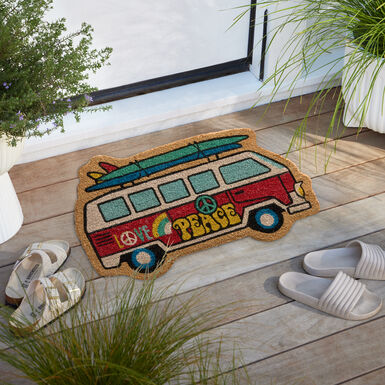 Vintage Style Camper Van Shaped Coir Doormat Vintage Style Camper Van Shaped Coir Doormat