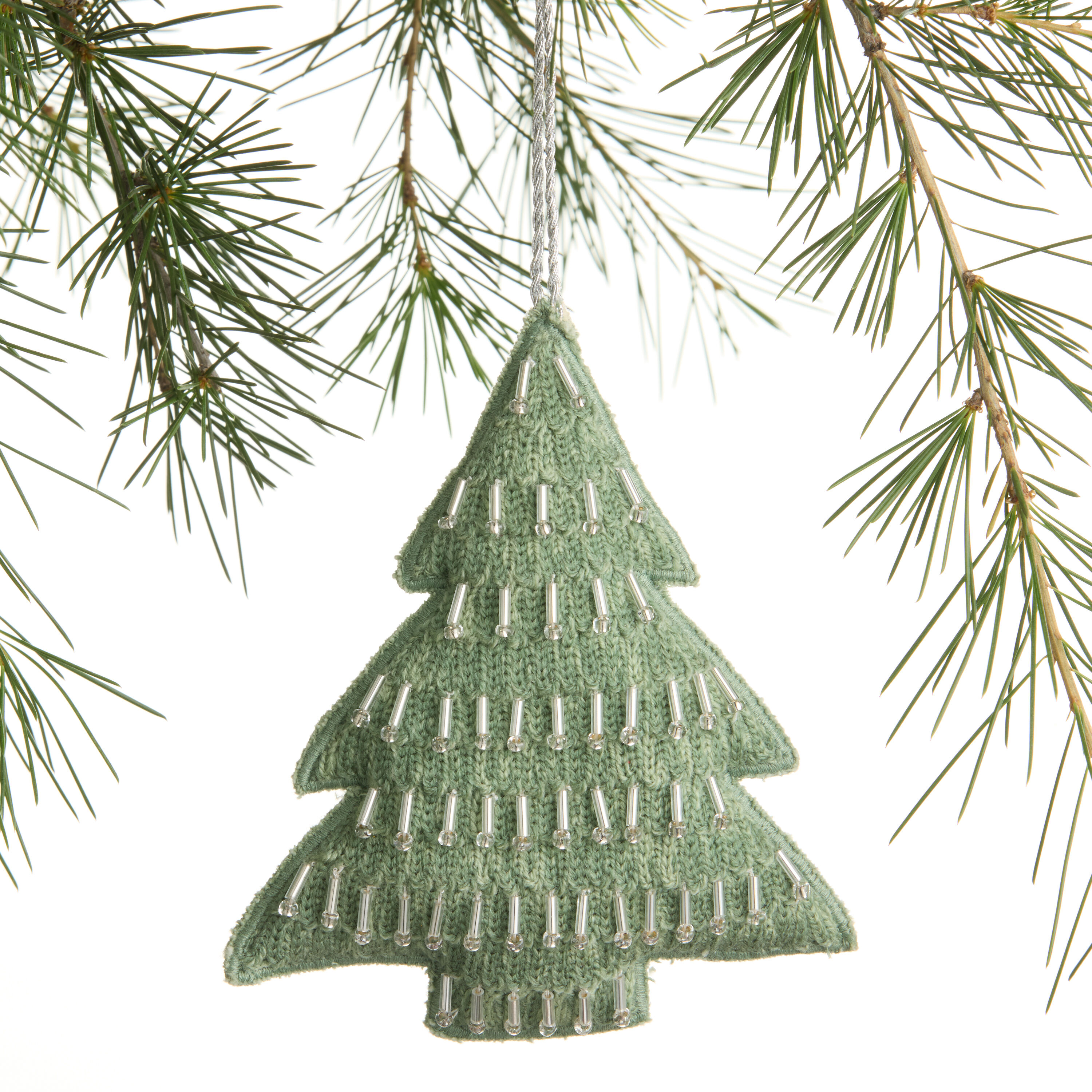 Green Beaded Fabric Tree Ornament