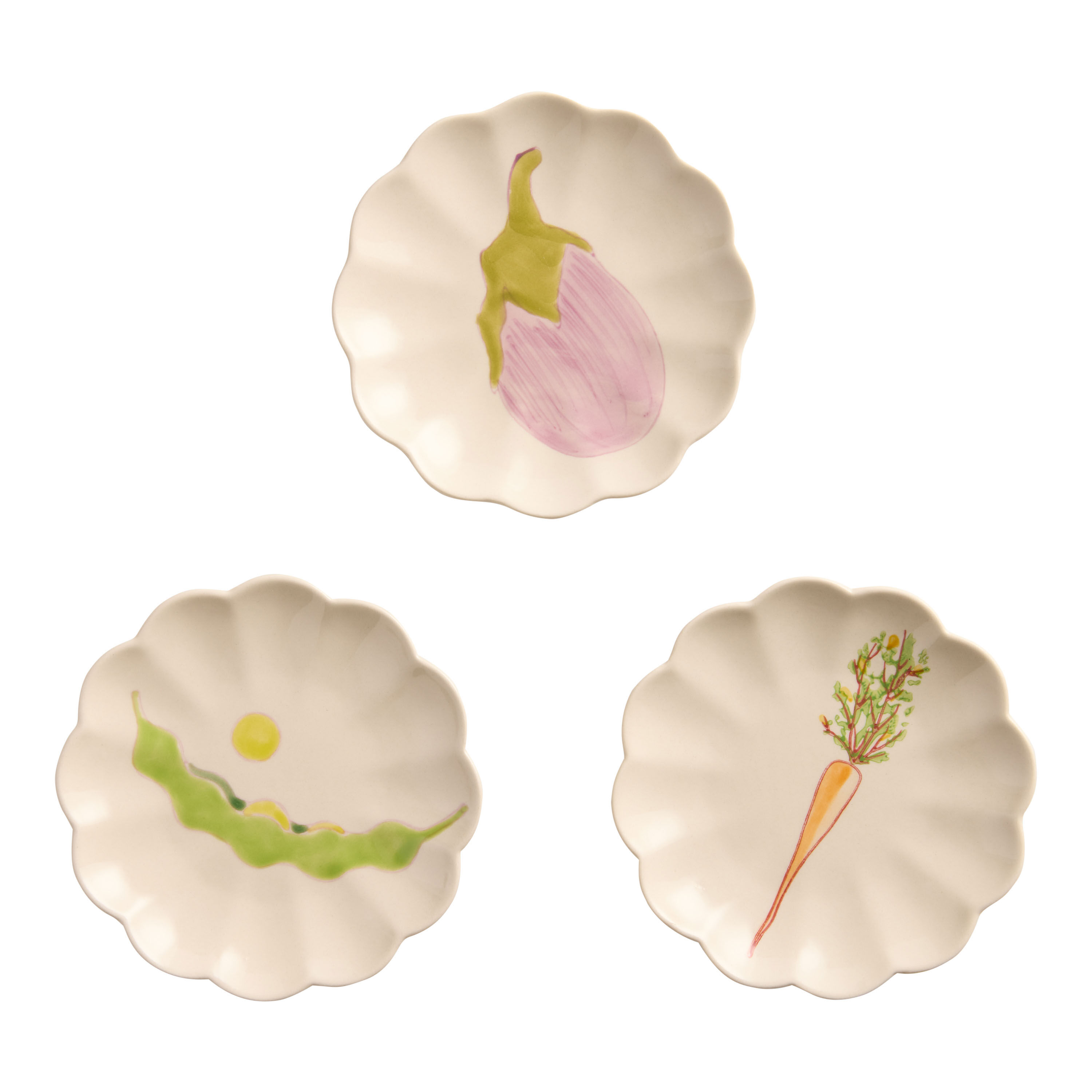 Veggie Scalloped Hand Painted Appetizer Plates Set of 3 image number 0