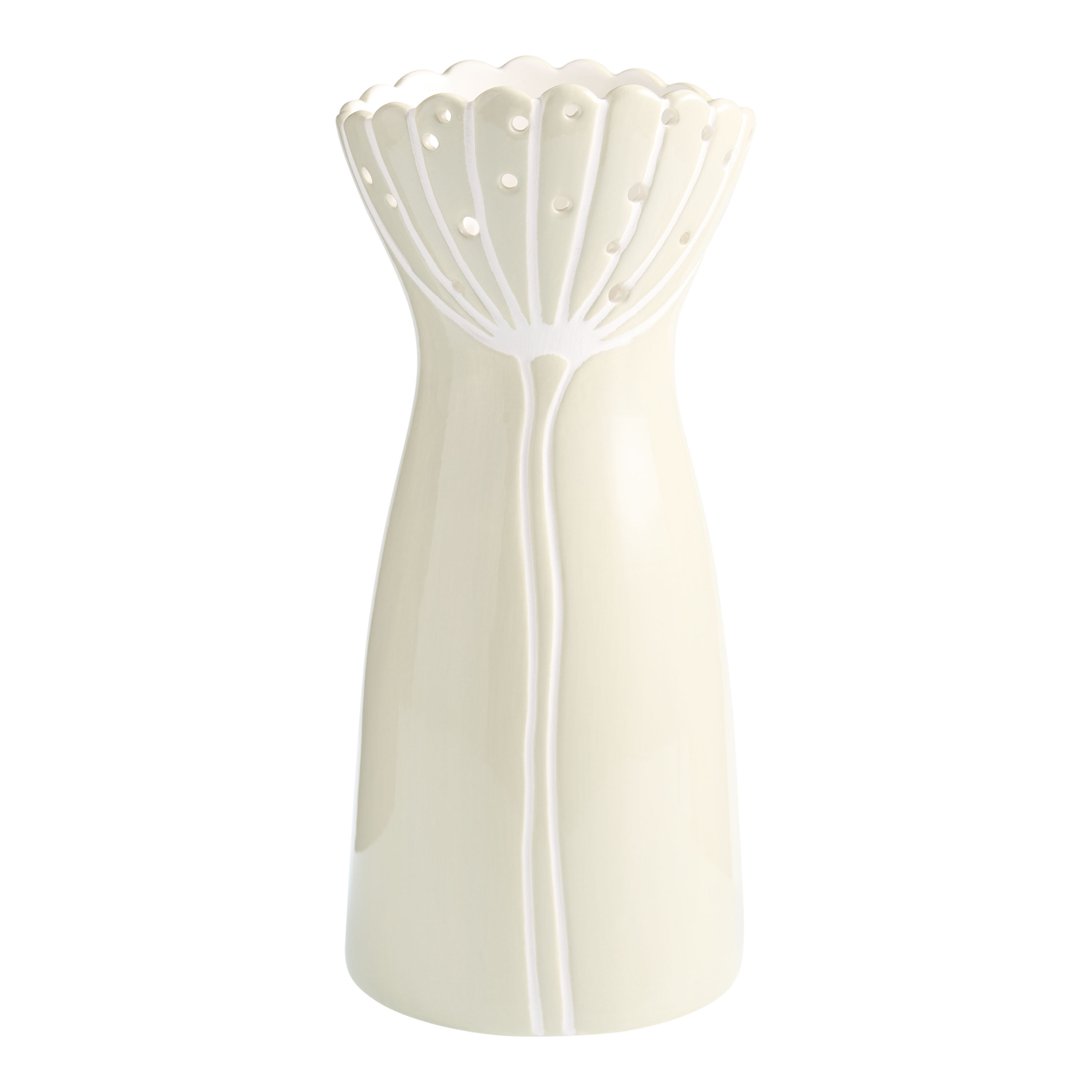 Mint Ceramic Punched Floral Outline Vase