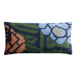 Coral And Blue Floral Kilim Indoor Outdoor Lumbar Pillow