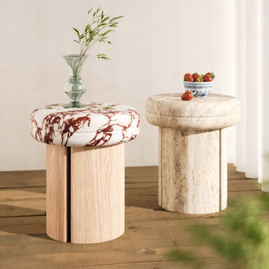 Cassandra Round Faux Red Marble and Wood Side Table Cassandra Round Faux Red Marble and Wood Side Table