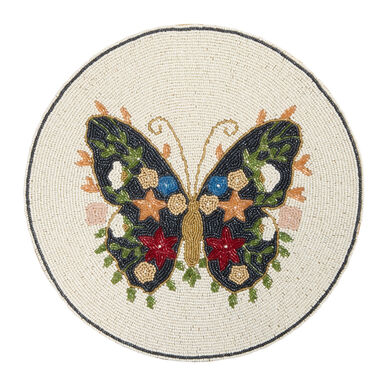 Round Ivory Multicolor Butterfly and Floral Beaded Placemat Round Ivory Multicolor Butterfly and Floral Beaded Placemat