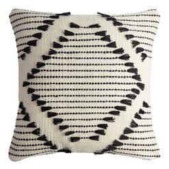 Black And Ivory Diamond Fringe Indoor Outdoor Throw Pillow