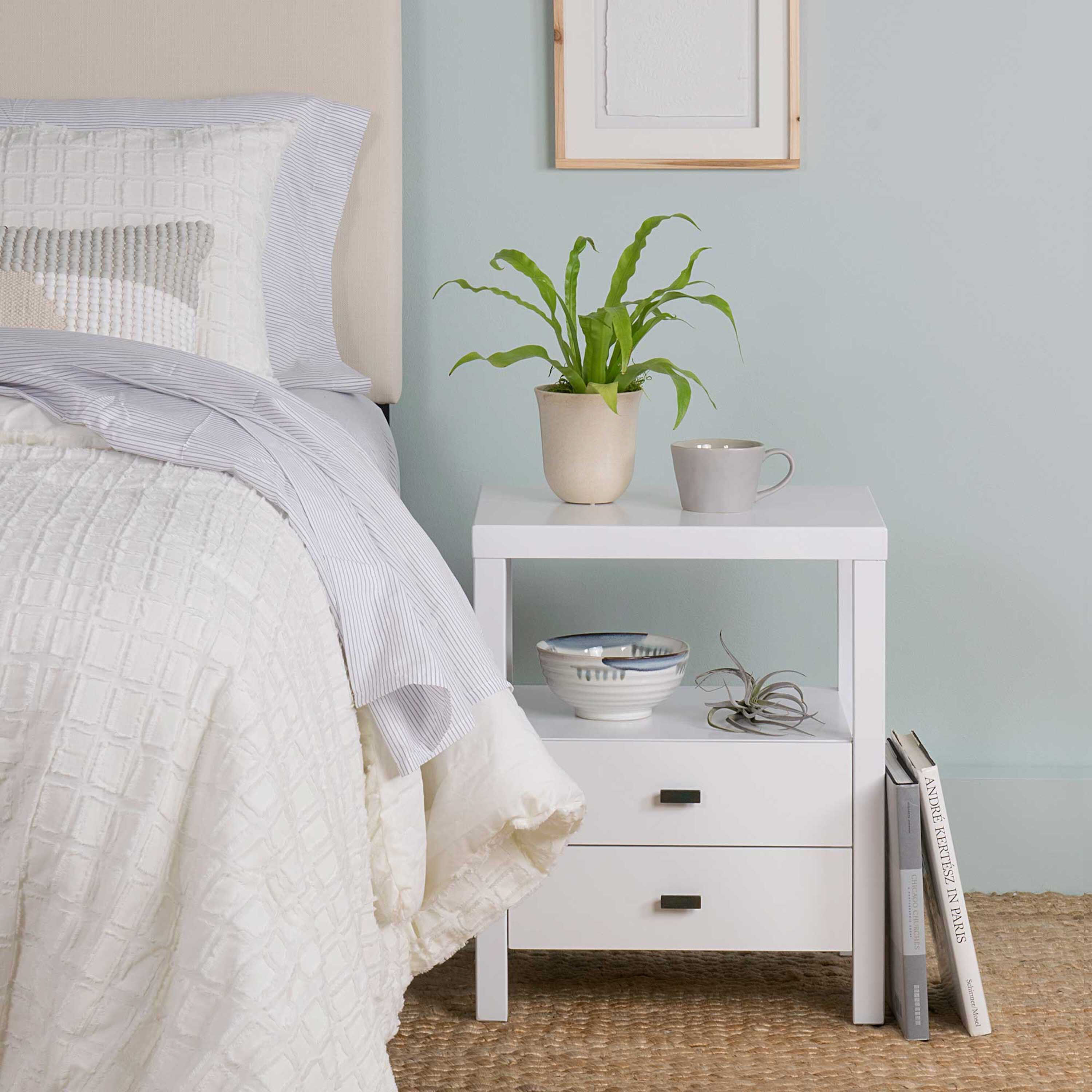 Basuel Monochromatic Wood Nightstand with Drawers image number 1