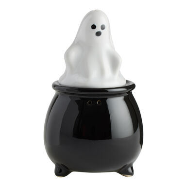 Ceramic Ghost and Cauldron Figural Salt and Pepper Shaker Set Ceramic Ghost and Cauldron Figural Salt and Pepper Shaker Set