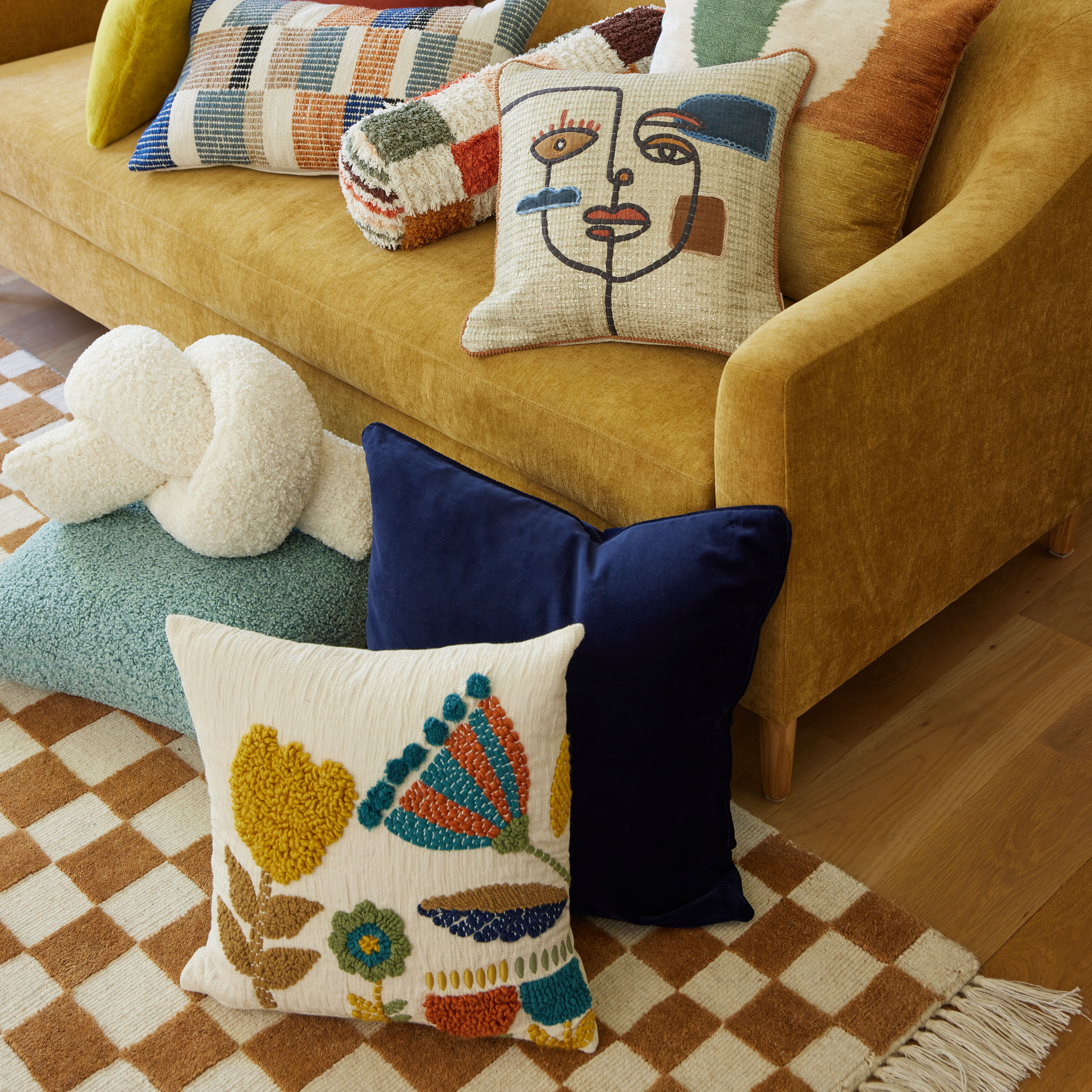 Blue and 2025 yellow couch pillows