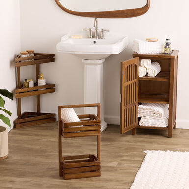 Lucy Teak Wood 3 Tier Corner Shelf Lucy Teak Wood 3 Tier Corner Shelf