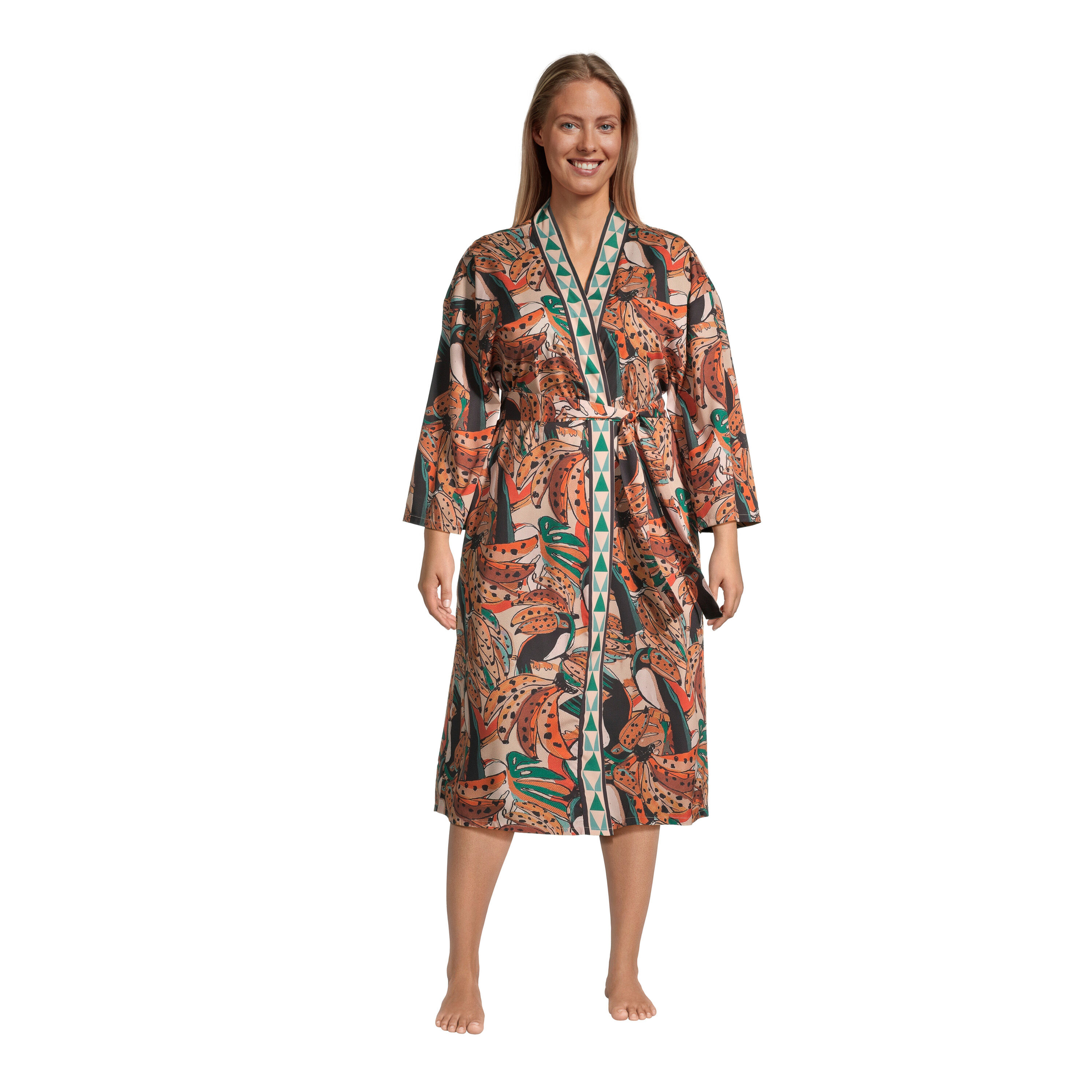 Multicolor Satin Tropical Toucan and Banana Robe image number 0