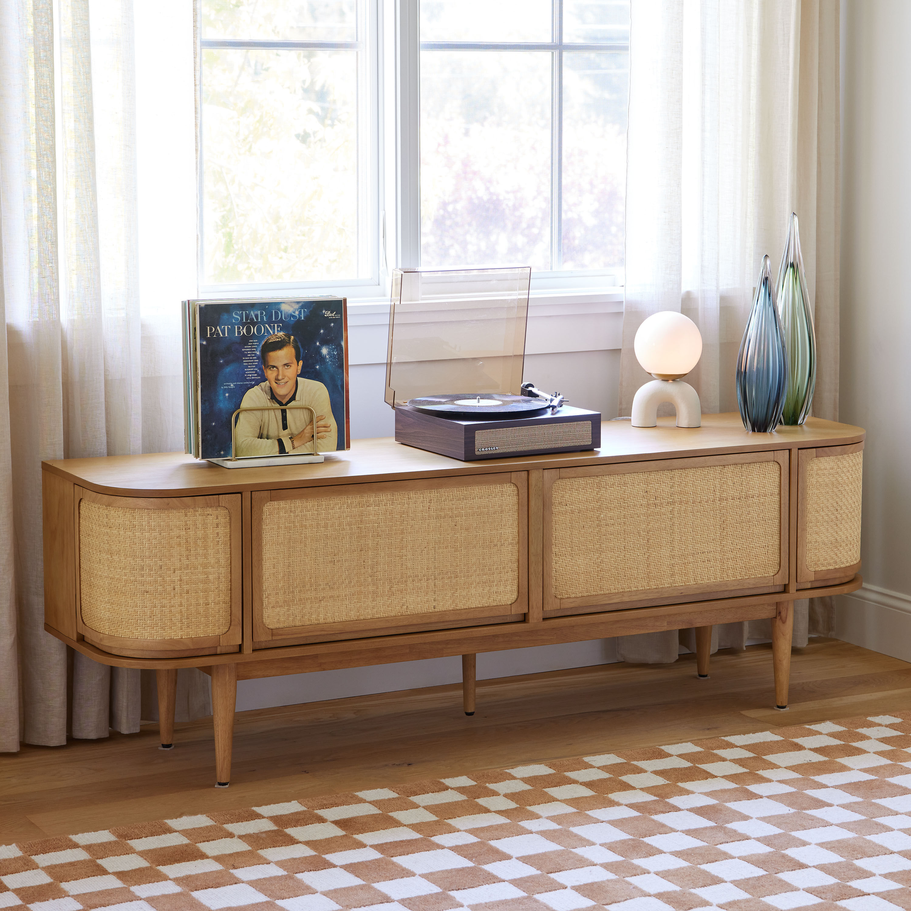 Colby Rustic Sienna and Herringbone Rattan Media Stand World Market