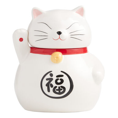 White Ceramic Lucky Cat Figural Cookie Jar White Ceramic Lucky Cat Figural Cookie Jar