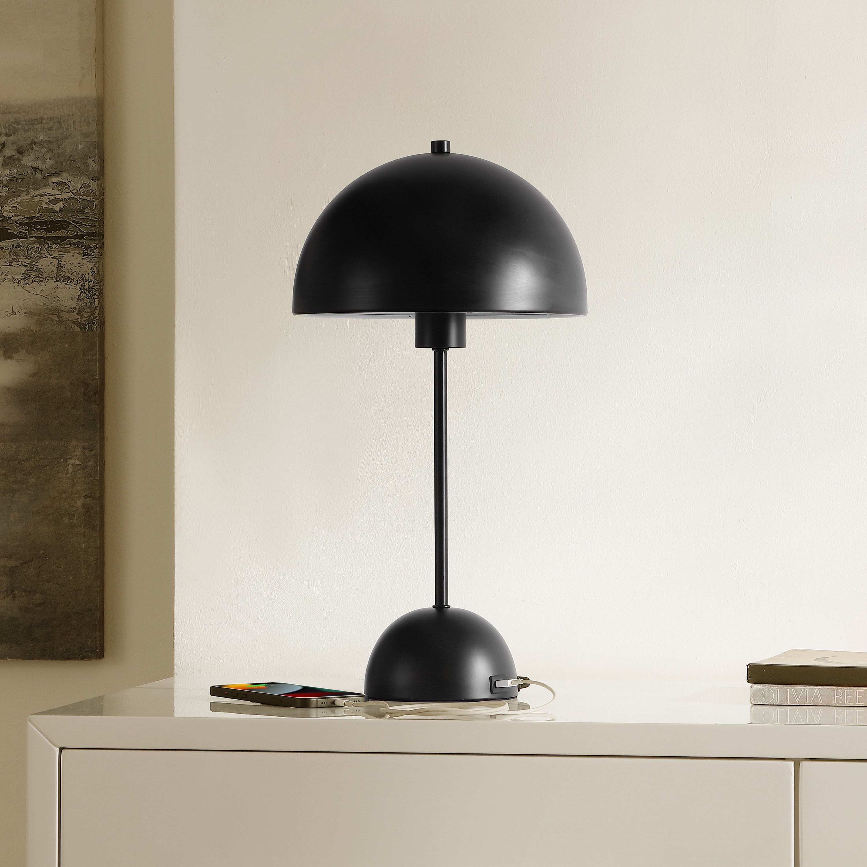 Signe Black Metal Dome Base Table Lamp with USB Port image number 3