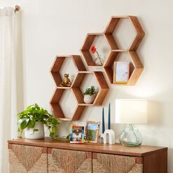 Mango Wood Honeycomb Wall Shelf