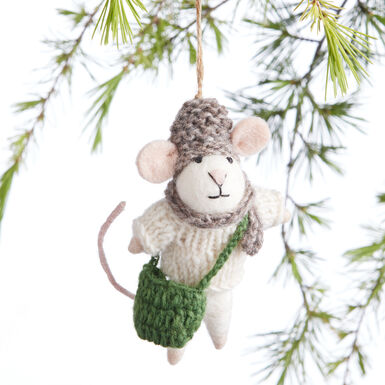 Wool Mouse With Hat And Bag Ornament Wool Mouse With Hat And Bag Ornament