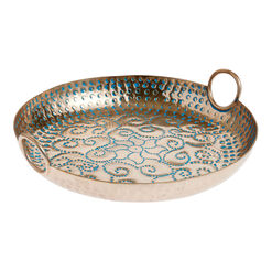 Gold And Blue Metal Hammered Serving Tray