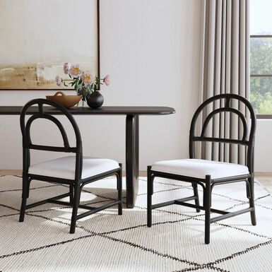 Goroka Rattan Arch Back Upholstered Dining Chair 2 Piece Set Goroka Rattan Arch Back Upholstered Dining Chair 2 Piece Set