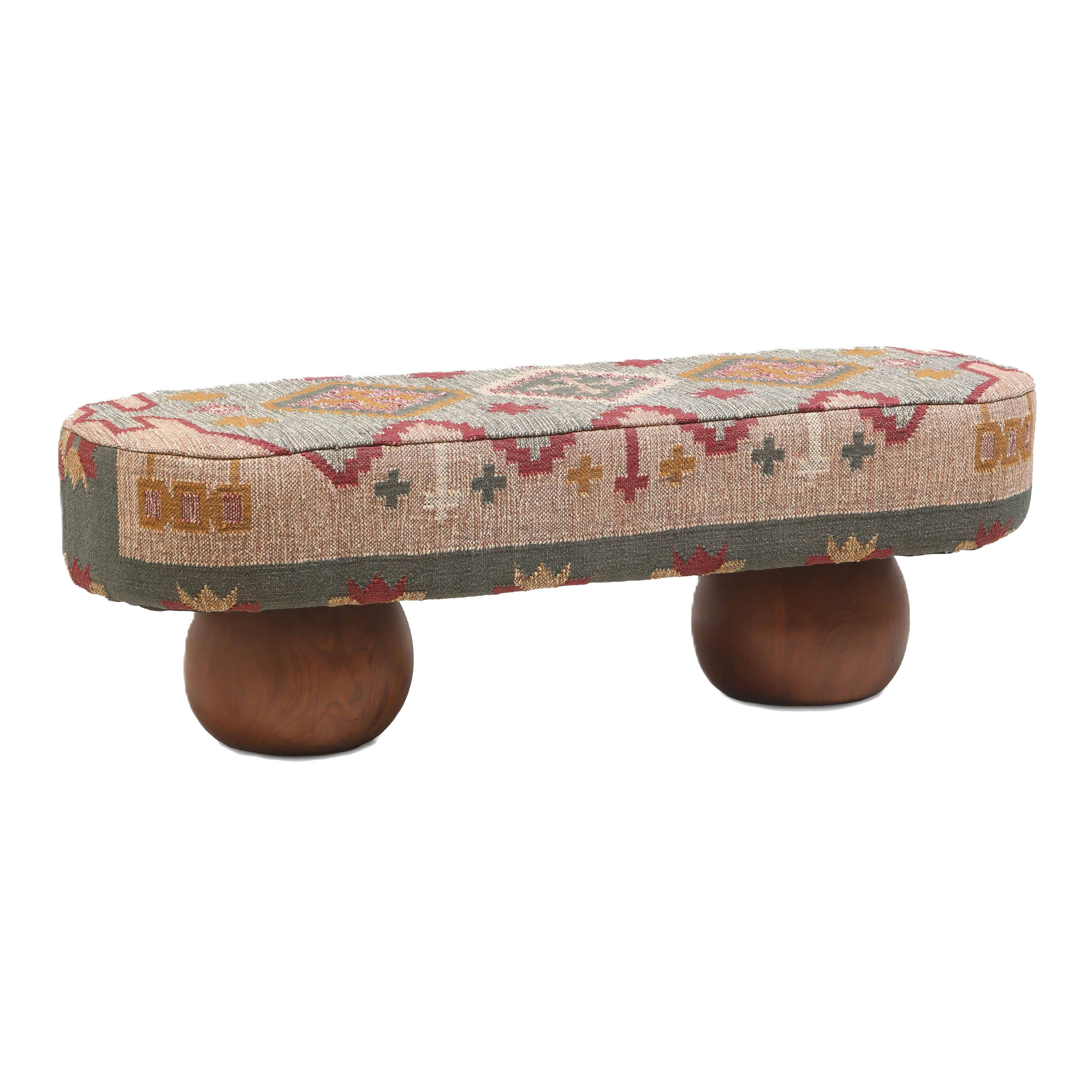 Kiaan Rounded Multicolor Wool Upholstered Bench