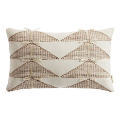 Ivory Embroidered Pyramids Indoor Outdoor Lumbar Pillow