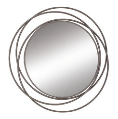 Round Gray Metal Abstract Geometric Wall Mirror