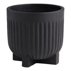 Taylor Large Black Cement Fluted Footed Outdoor Planter