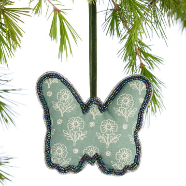 Block Print Fabric Beaded Butterfly Ornament Block Print Fabric Beaded Butterfly Ornament