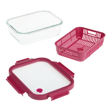 Plum Silicone and Glass Berry Storage Container with Colander Plum Silicone and Glass Berry Storage Container with Colander