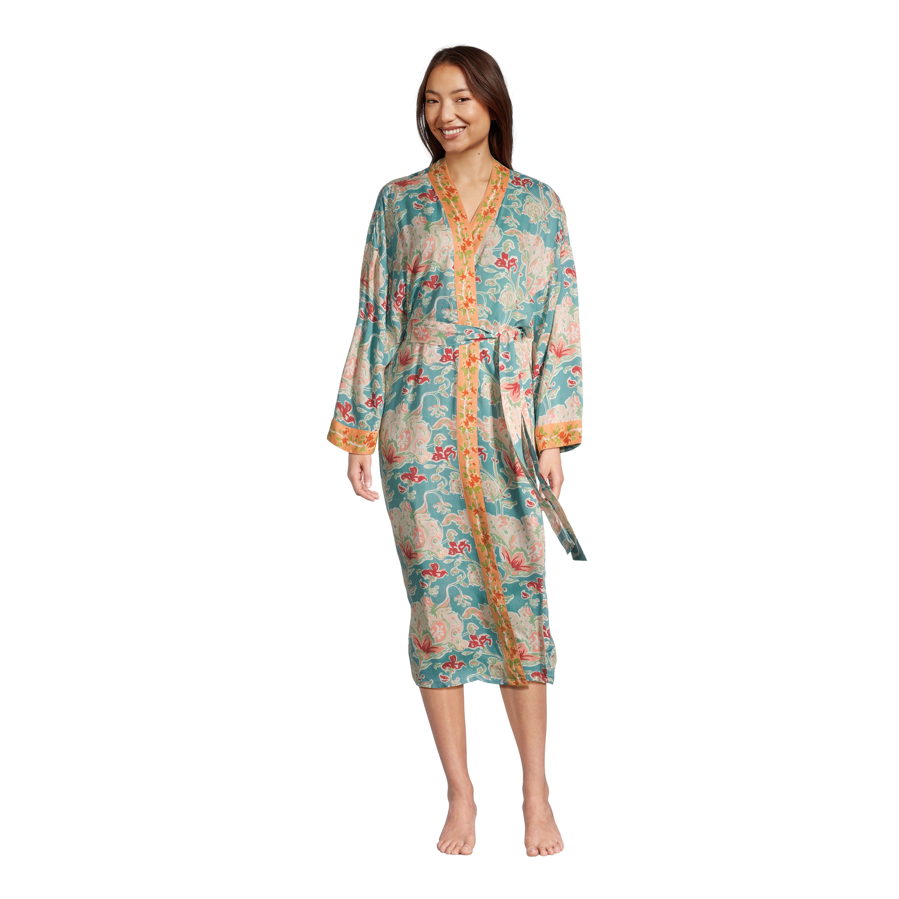 Blue and Orange Watercolor Floral Robe image number 0