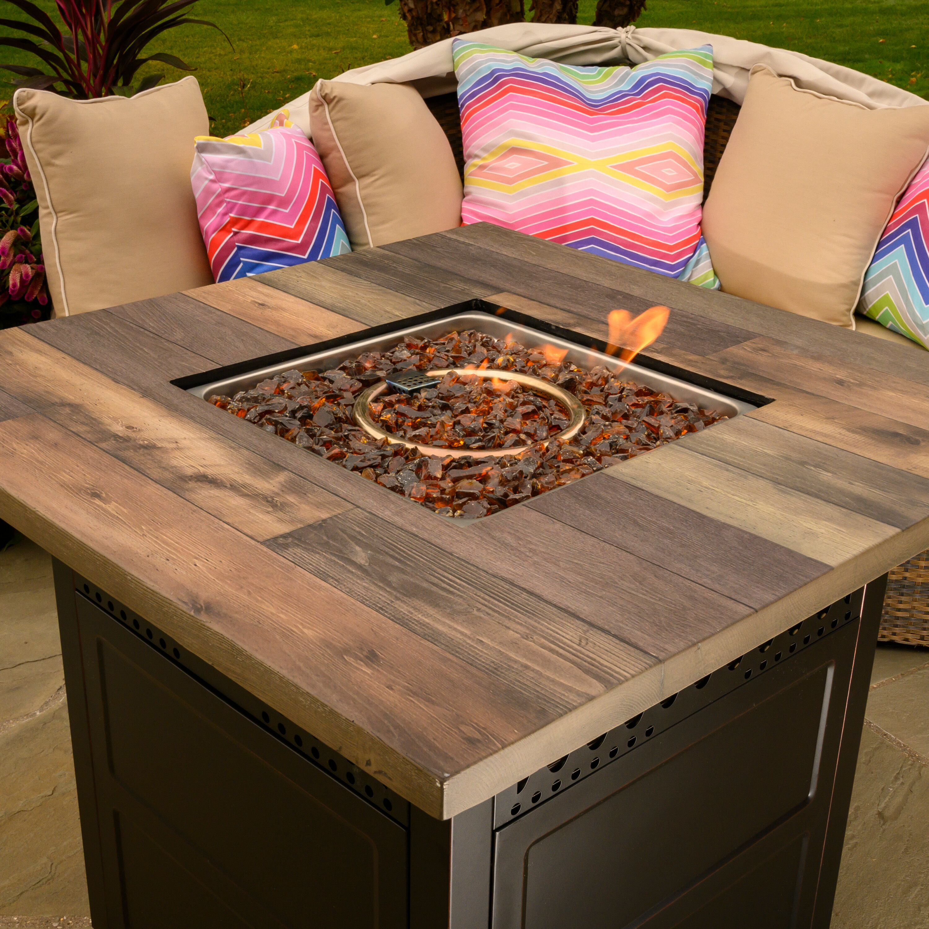 Renco Faux Wood and Black Steel DualHeat Fire Pit Table image number 1