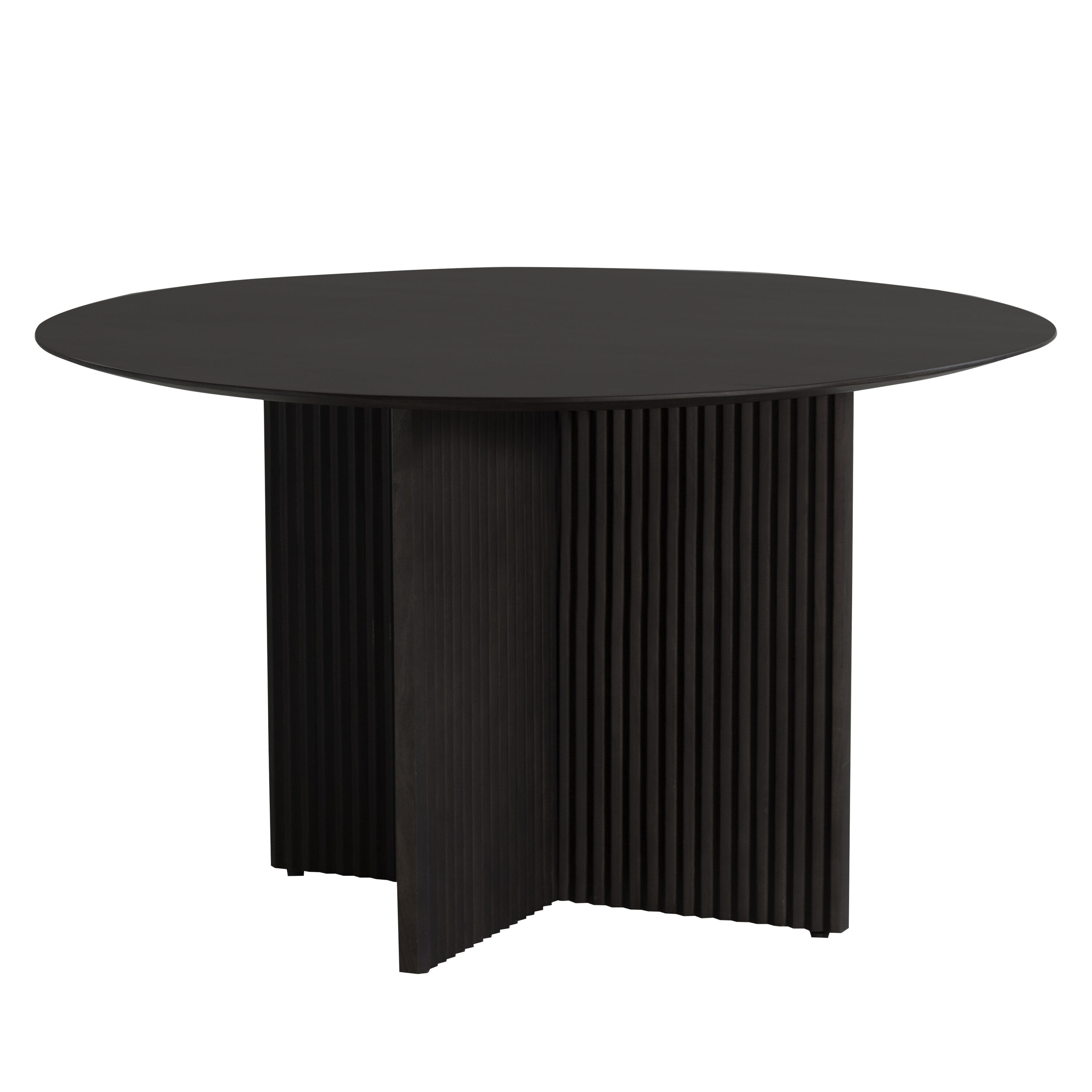 Karan Round Black Wood Fluted Cross Base Dining Table